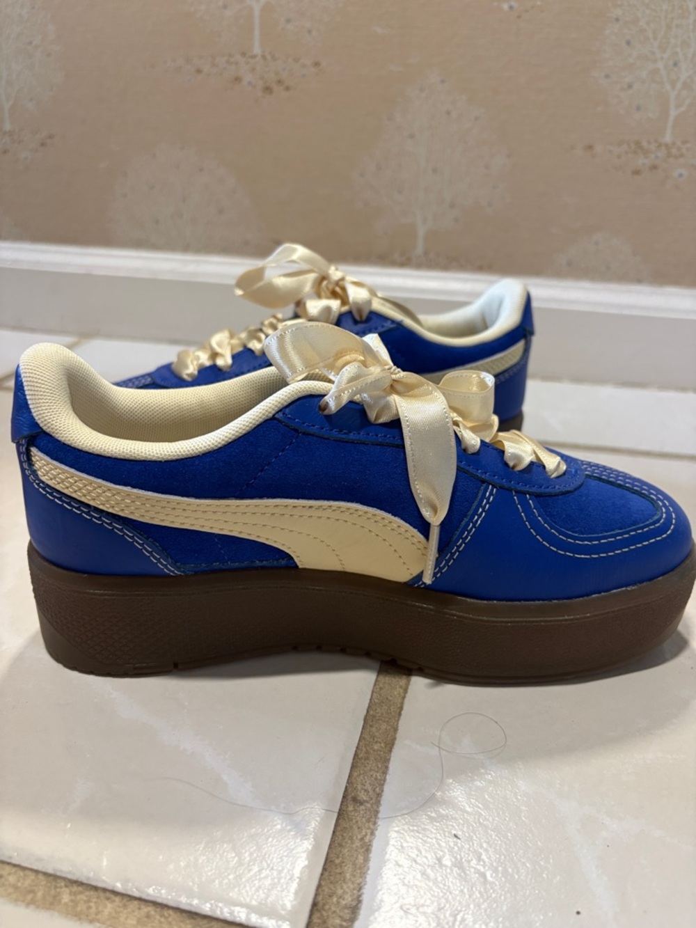 Puma Palermo Platform Sneakers in Blue & Cream - Picture 7 of 8